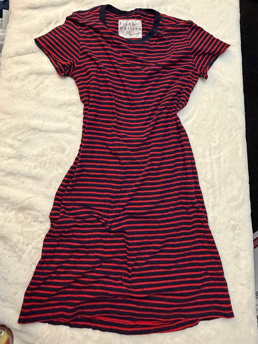 Frank & Eileen Navy and Red Striped Midi T-Shirt Dress
